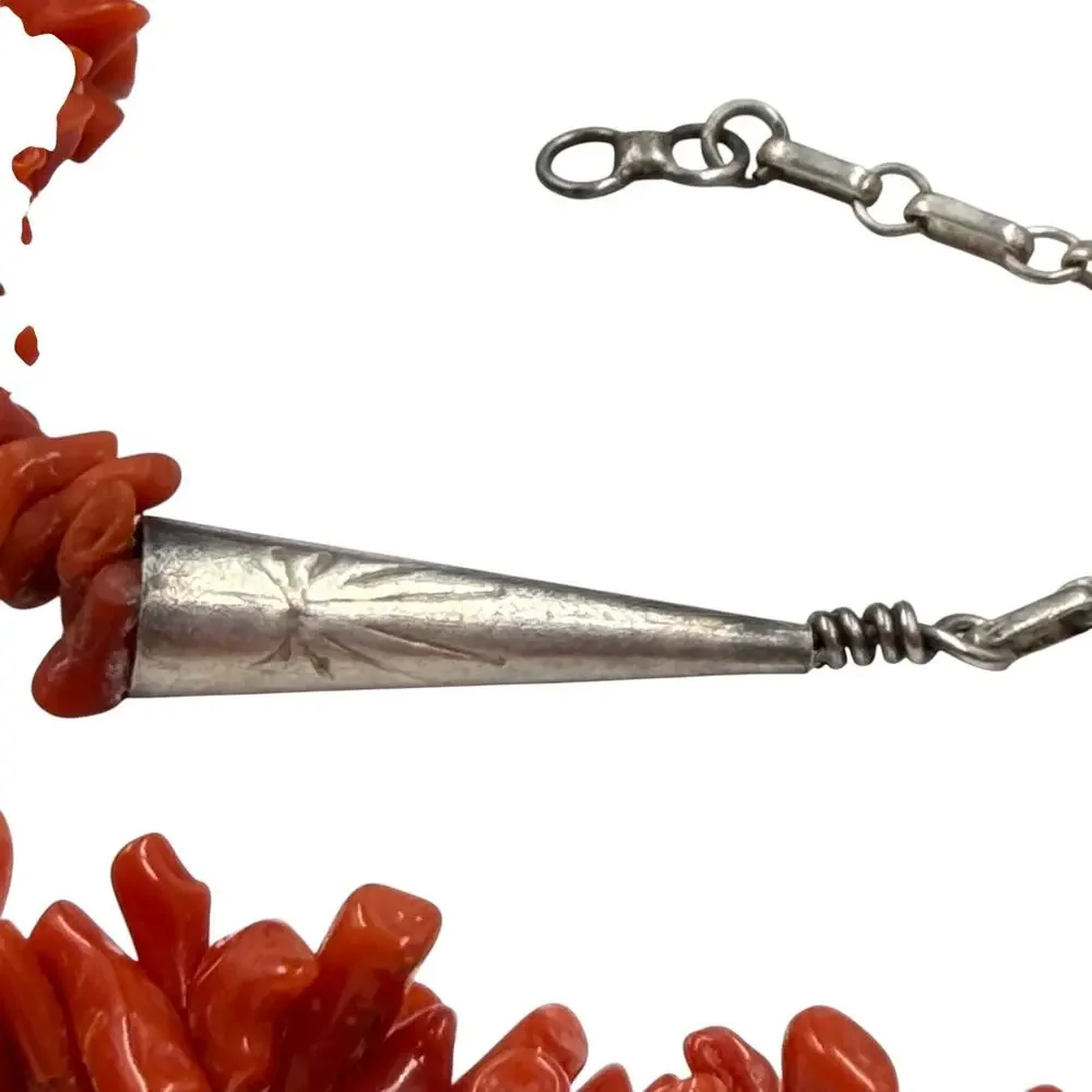 Vintage 70s Sterling Silver Southwest Natural Red Coral Branch Strand Necklace